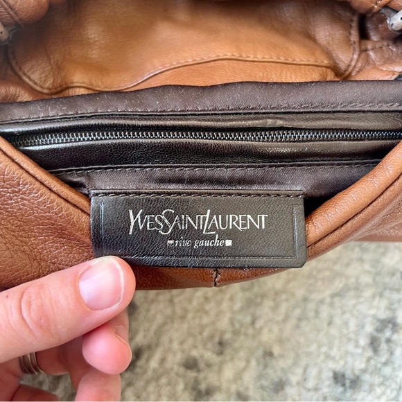 YSL Yves Saint Laurent Mamounia Sac Brown Leather Shoulder Pleated Hobo Bag - Picture 15 of 17